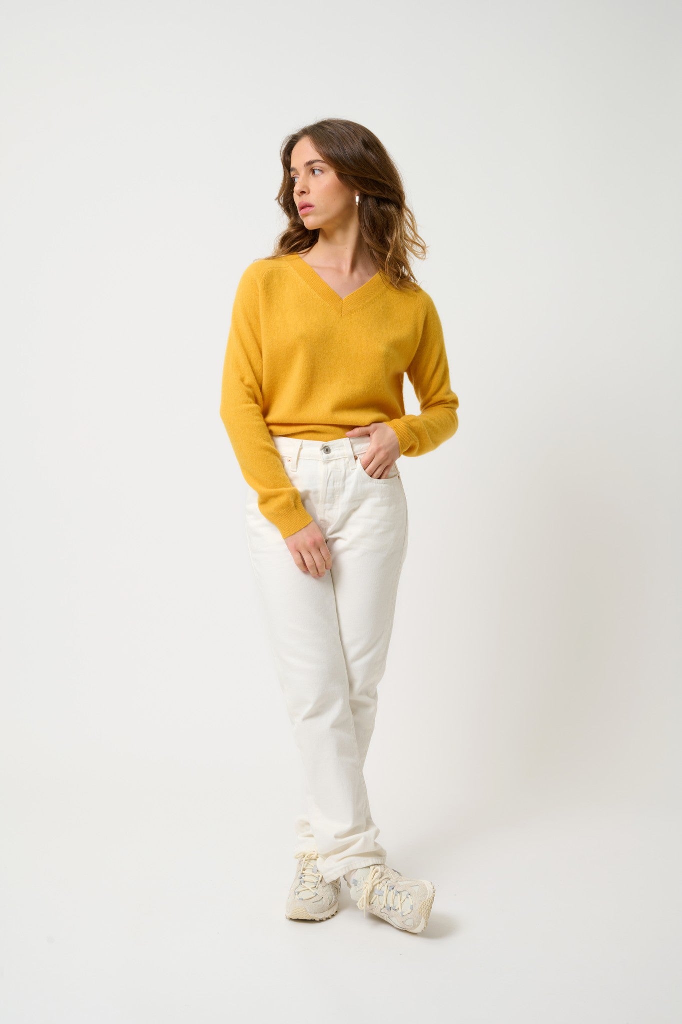 savannah pull col v curcuma 100% cachemire