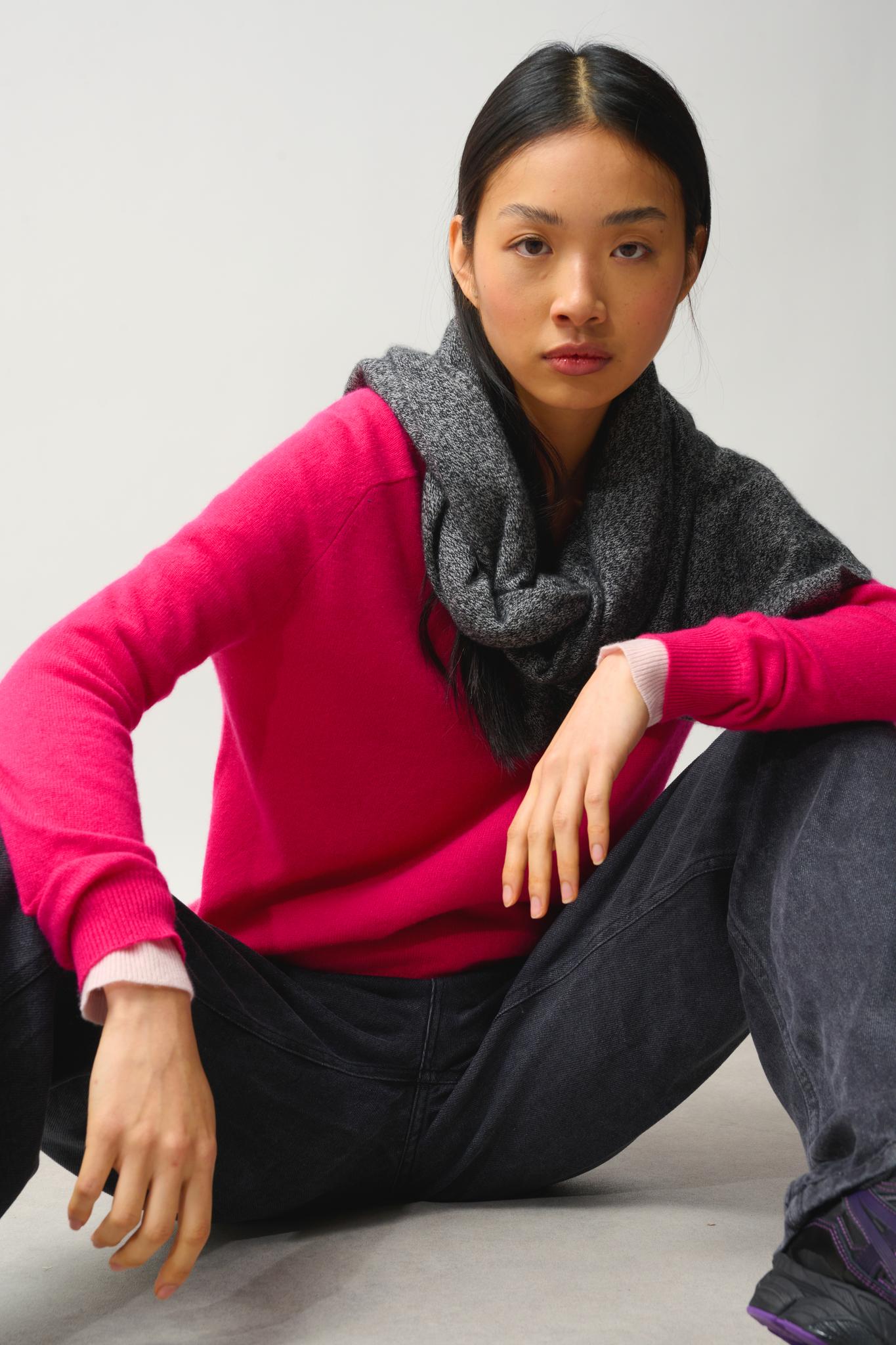 SAVANNAH pull col v fuchsia 100% cachemire