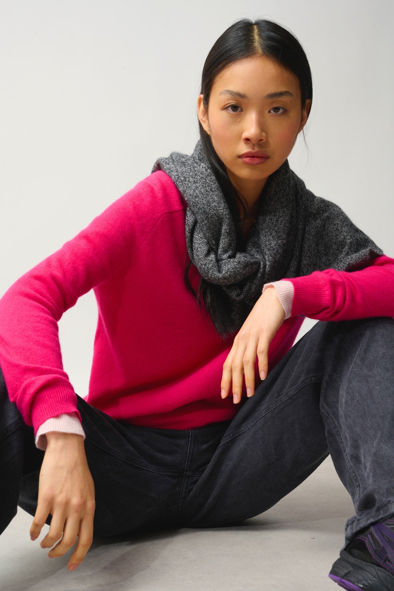 SAVANNAH Pullover mit V-Ausschnitt fuchsia 100% Kaschmir