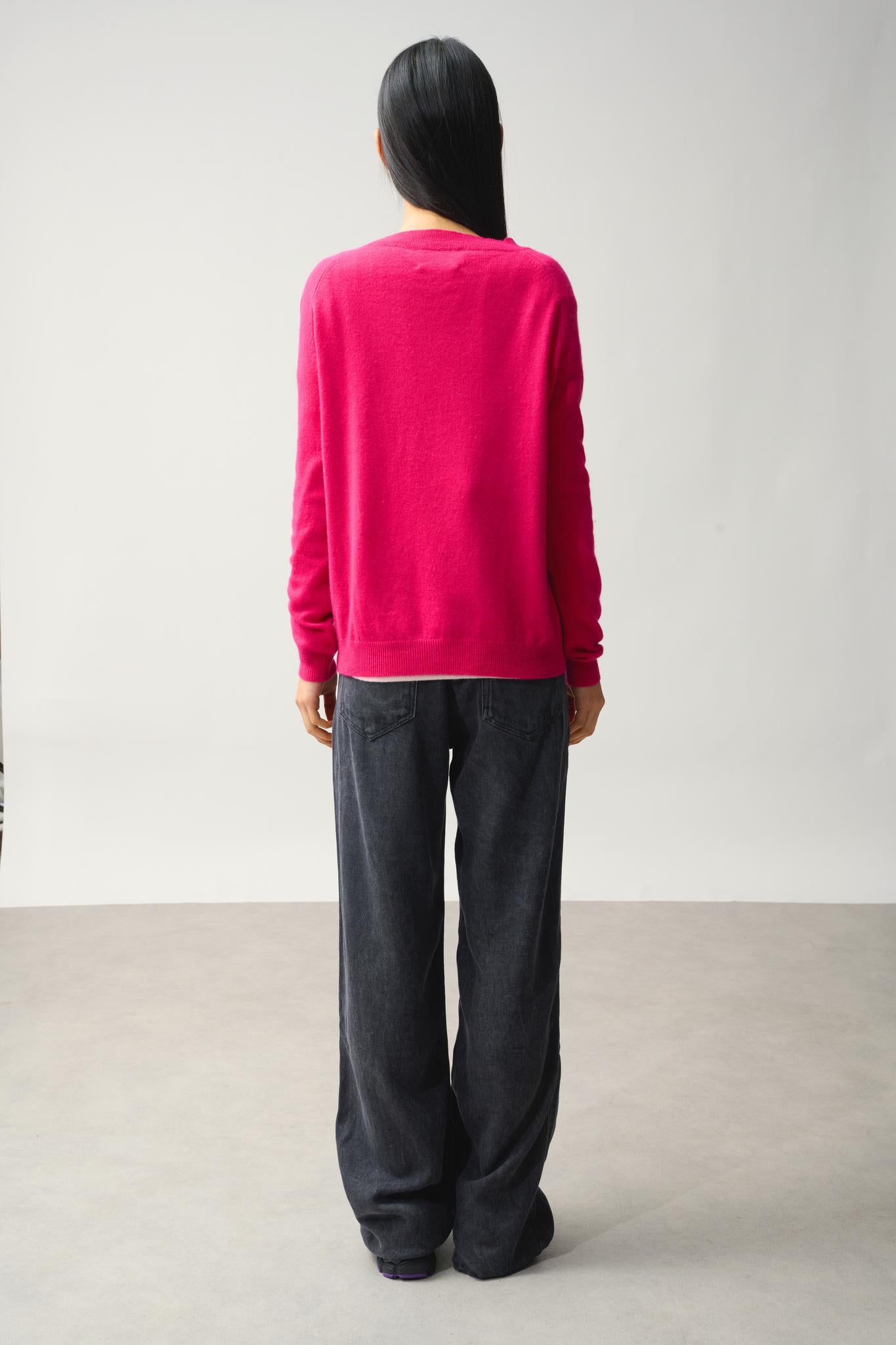 SAVANNAH pull col v fuchsia 100% cachemire