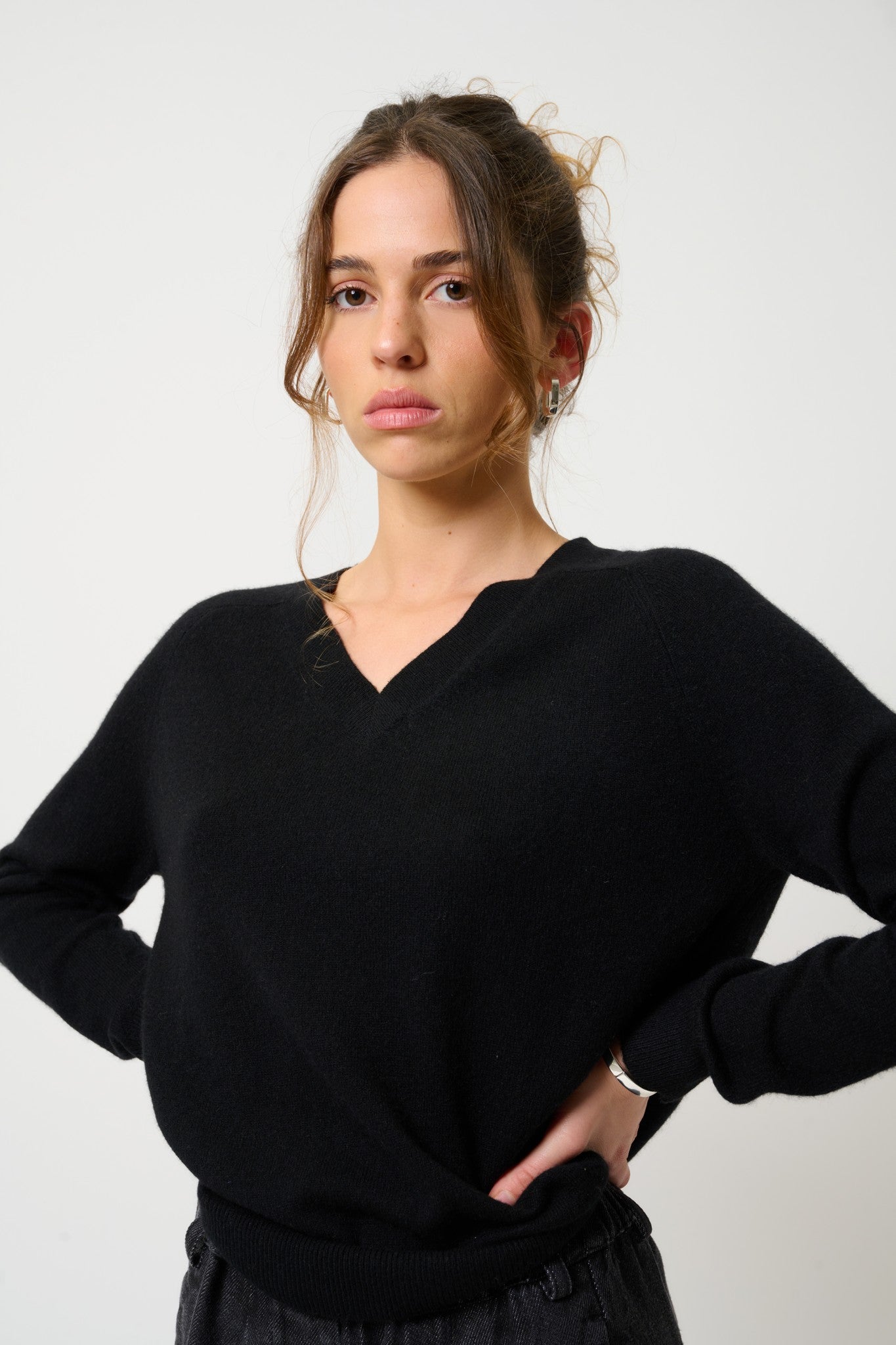 savannah pull col v noir 100% cachemire