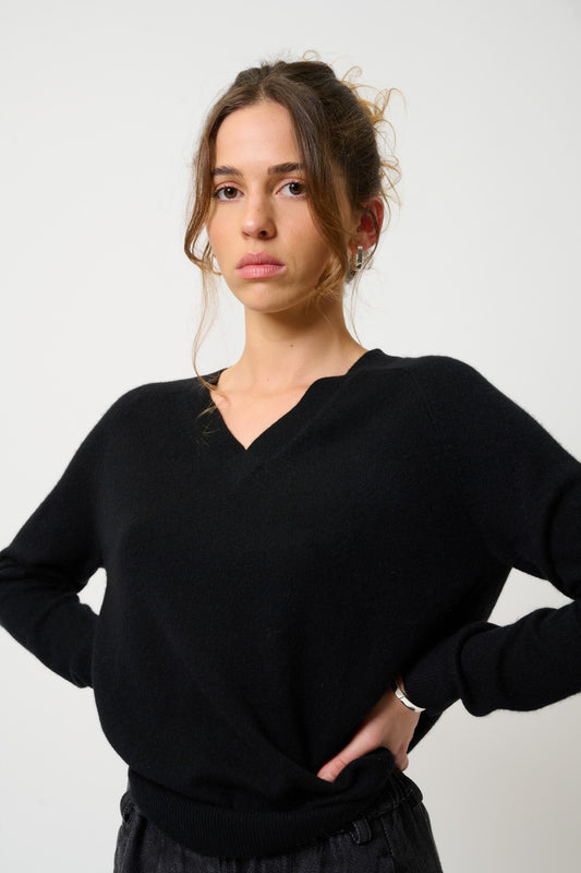 savannah pull col v noir 100% cachemire
