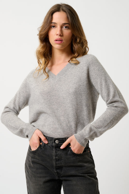 SAVANNAH Pullover mit V-Ausschnitt wolkig meliert 100% Kaschmir