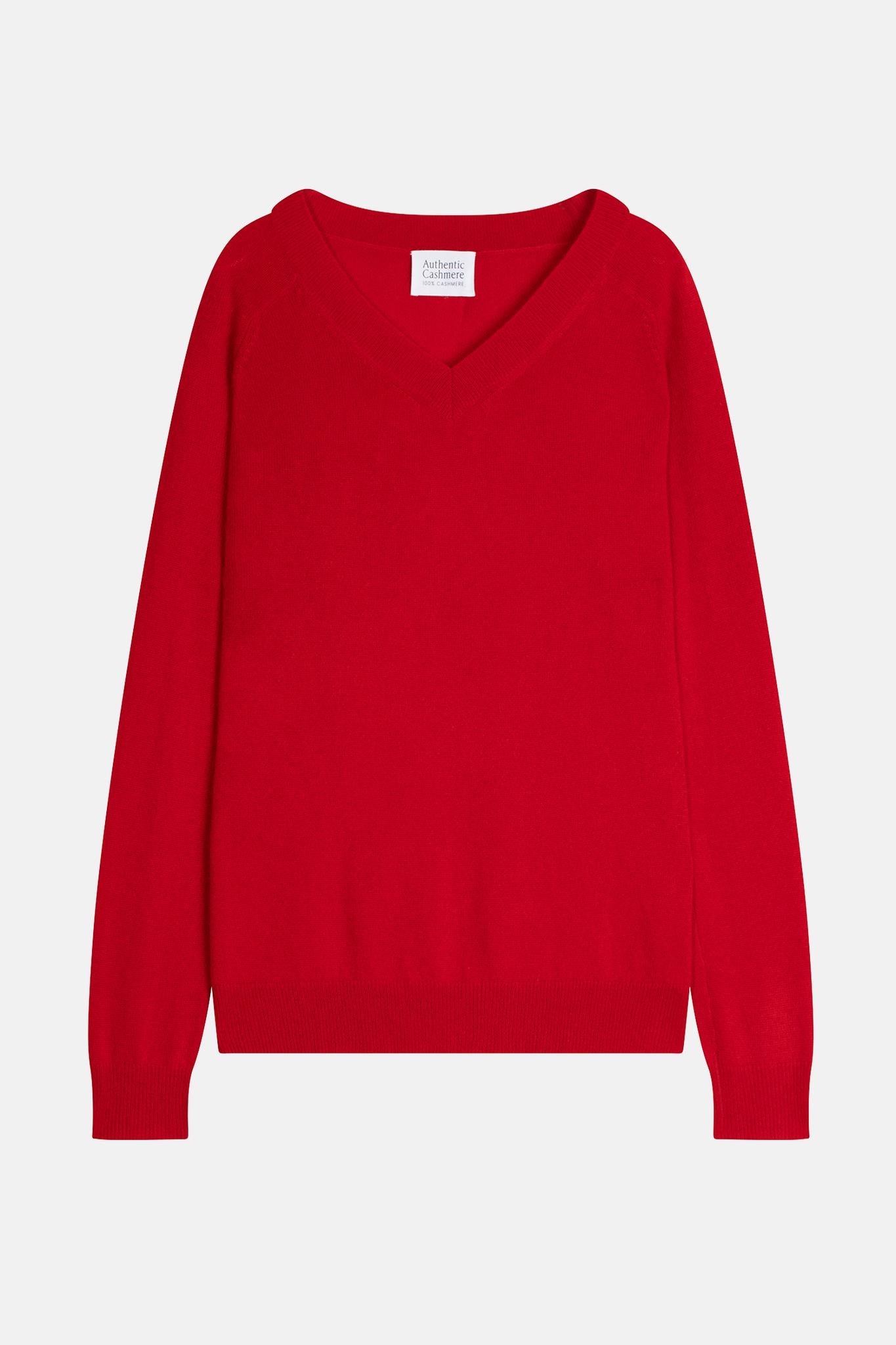 SAVANNAH pull col v rouge 100% cachemire