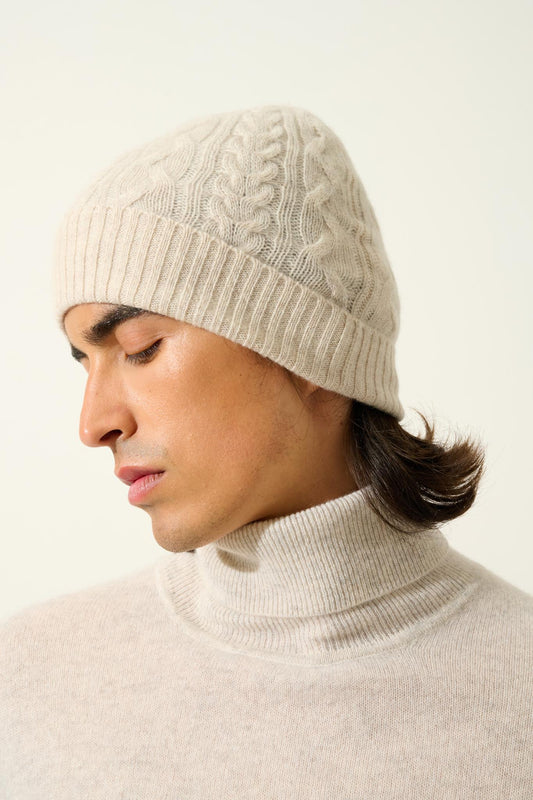 SCOTT beige mottled 4-thread beanie 100% cashmere