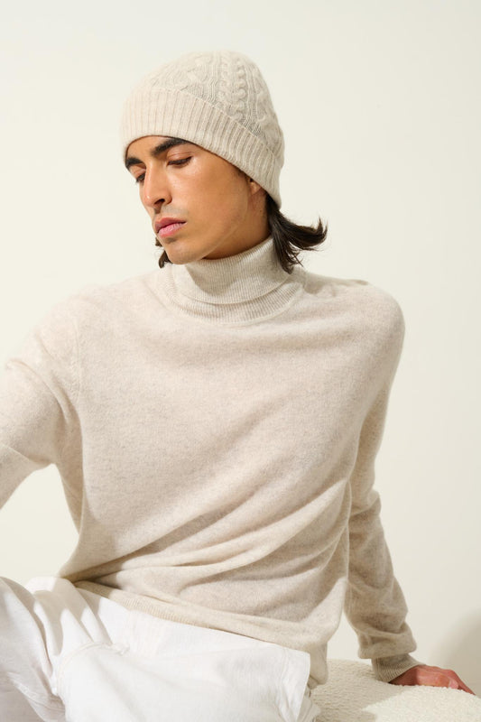 SCOTT beige mottled 4-thread beanie 100% cashmere