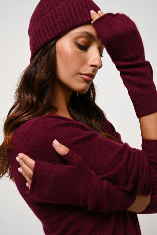 SCOTT 4-thread burgundy beanie 100% cashmere