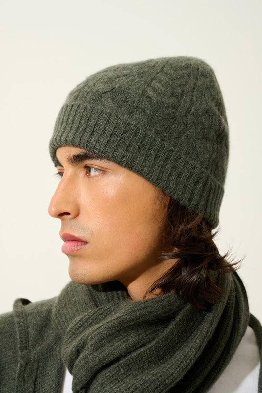 SCOTT 4-thread khaki mottled beanie 100% cashmere
