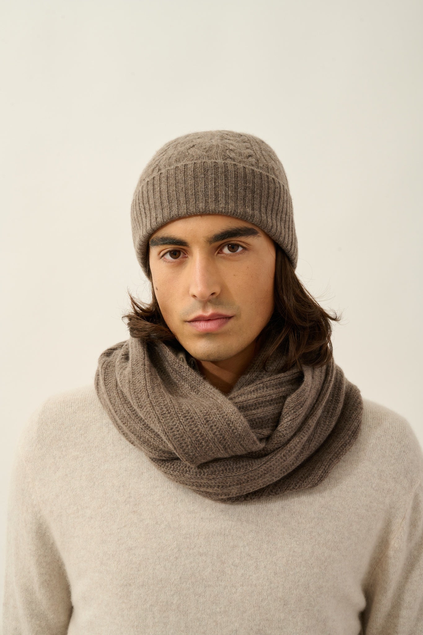 SCOTT bonnet 4 fils taupe chiné 100% cachemire