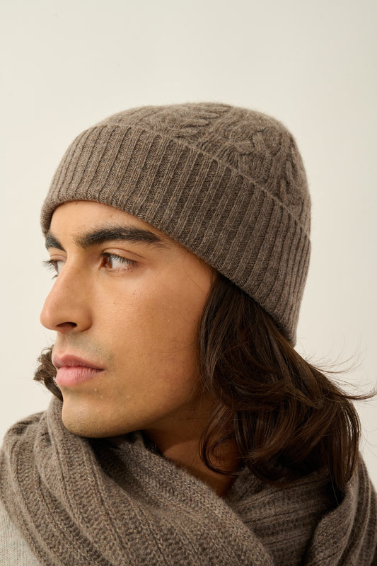 SCOTT bonnet 4 fils taupe chiné 100% cachemire