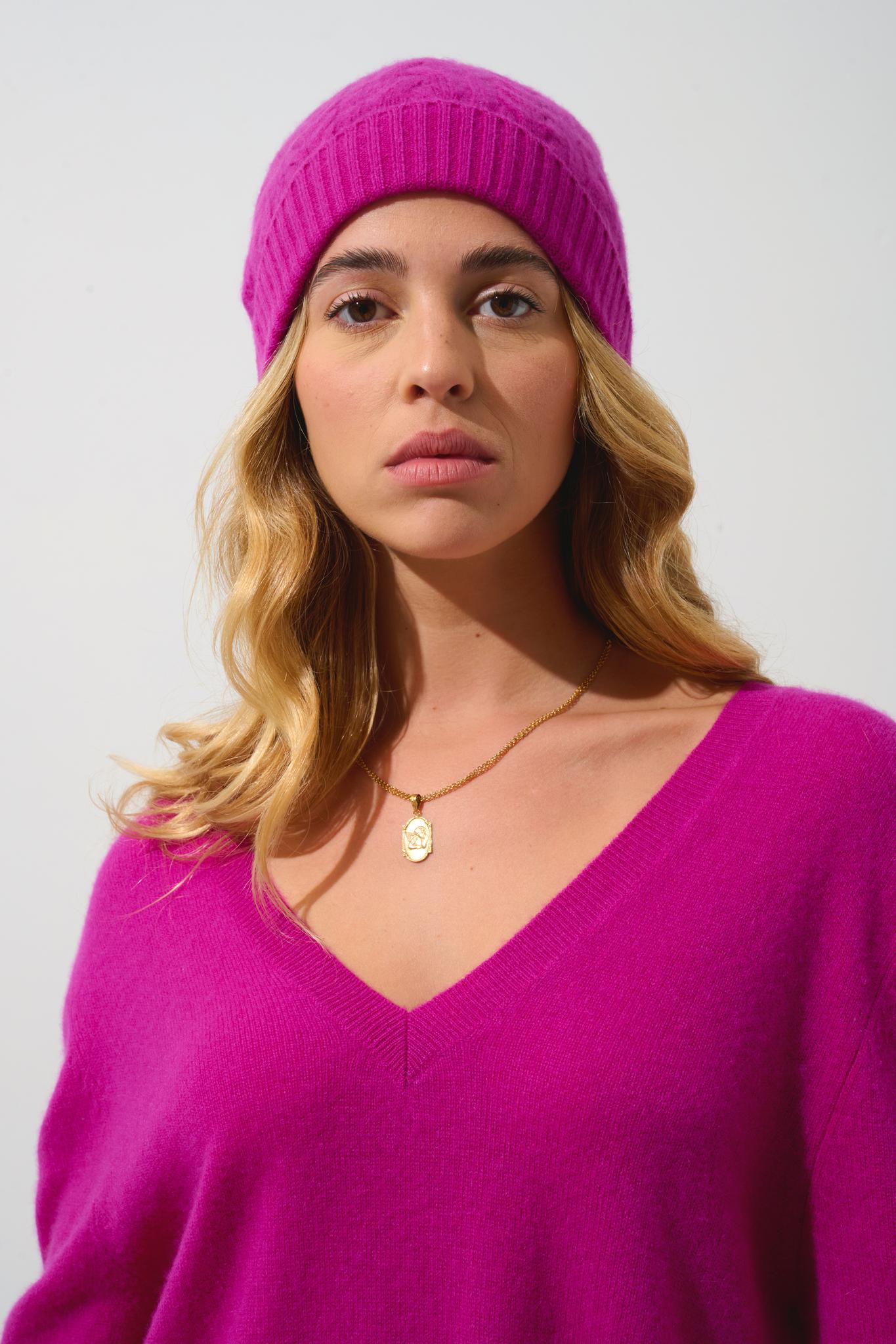 SCOTT bonnet 4 fils violine 100% cachemire