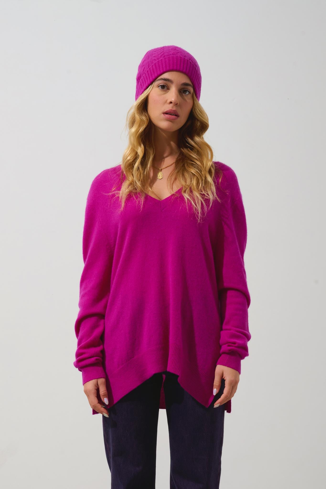 SCOTT bonnet 4 fils violine 100% cachemire