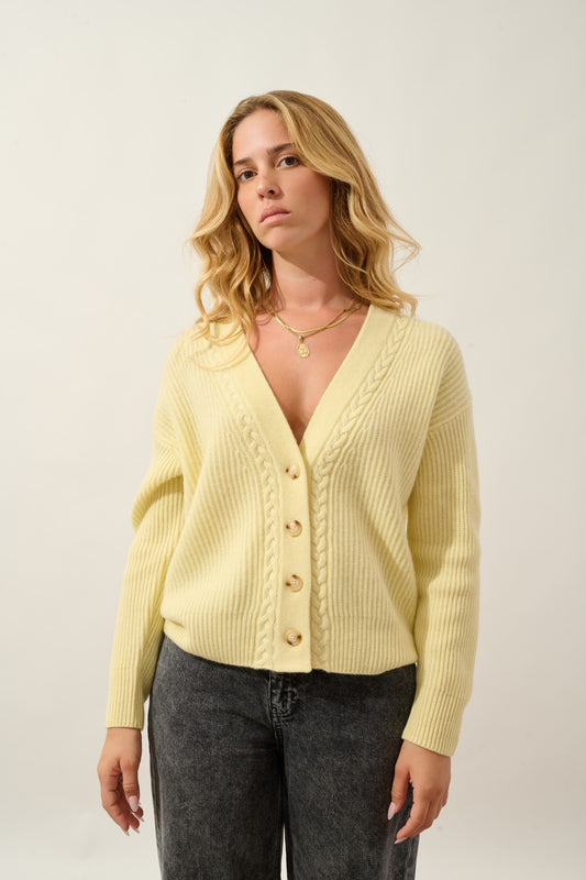 selena cardigan col v 4 fils limonade 100% cachemire