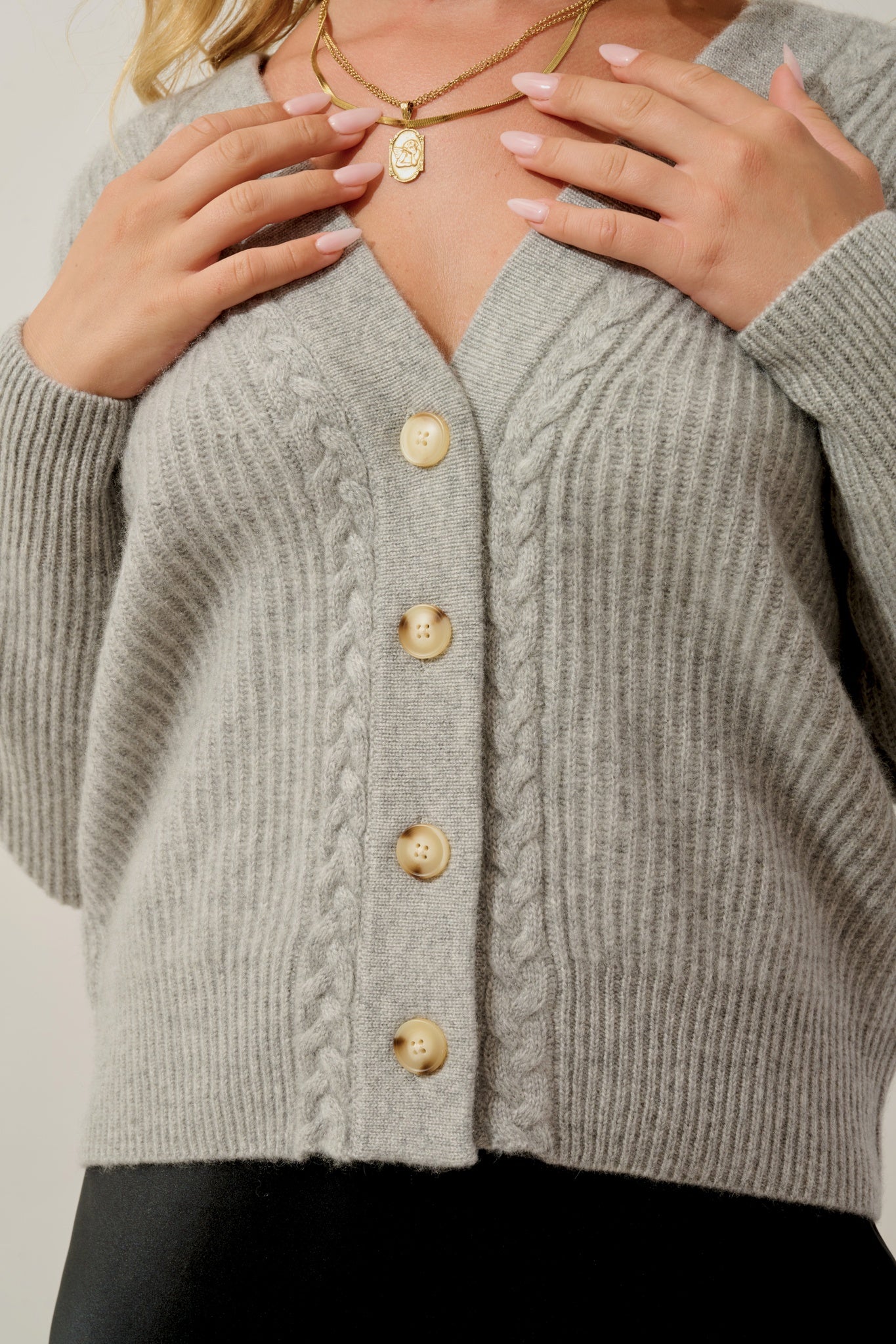 SELENA cardigan col v 4 fils nuage chiné 100% cachemire