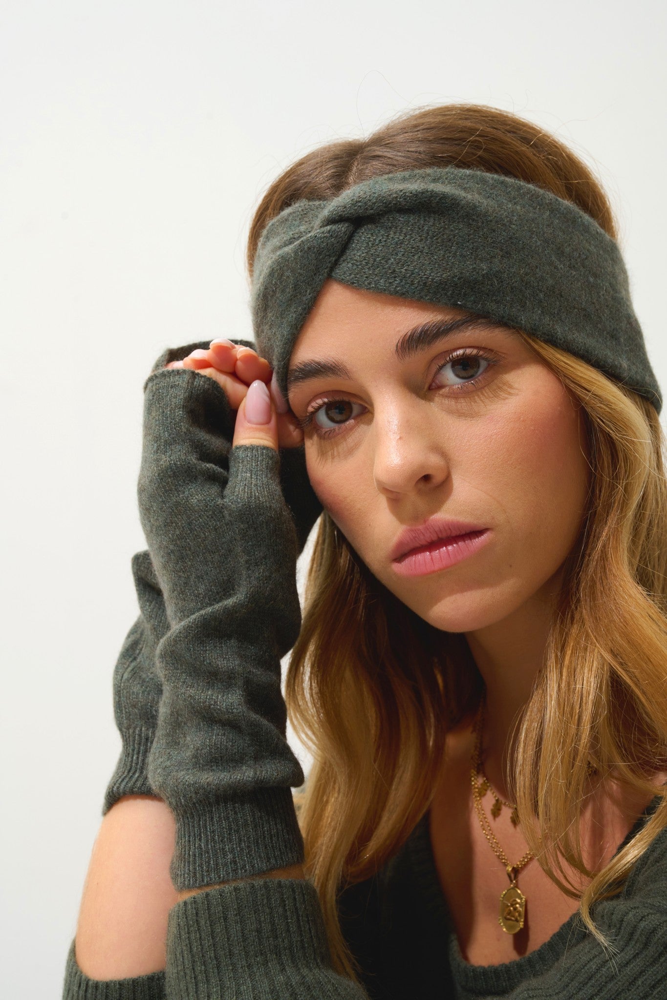 serre mitaines vert chiné 100% cachemire