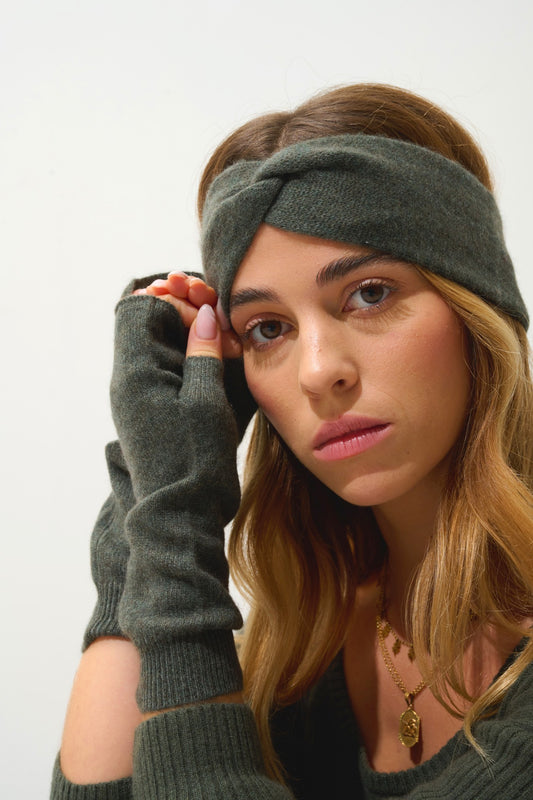 serre mitaines vert chiné 100% cachemire