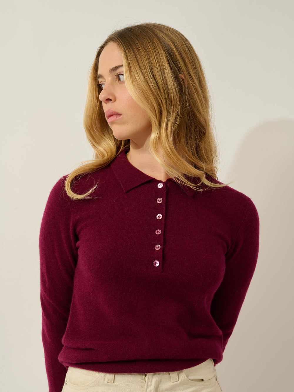 SLIEVE Langarm-Poloshirt bordeauxrot 100% Kaschmir