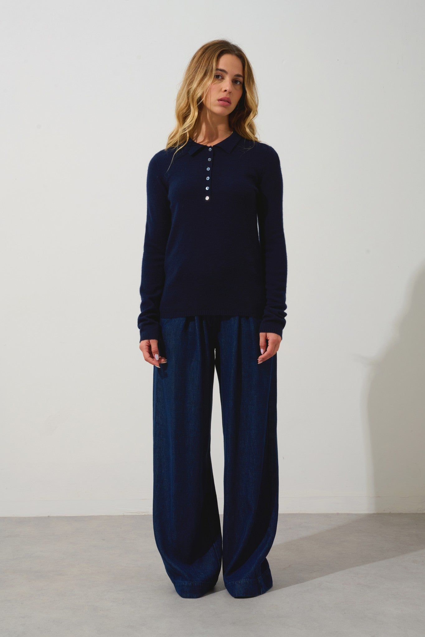 slieve polo manches longues navy 100% cachemire