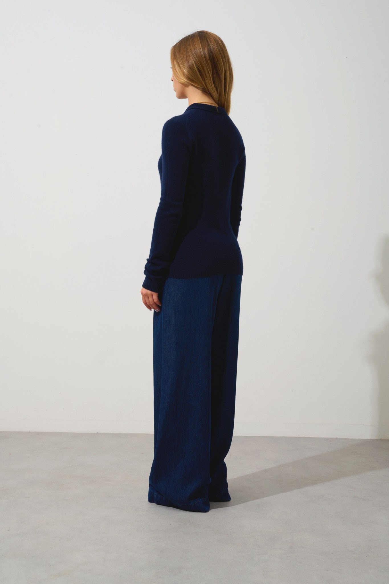 slieve polo manches longues navy 100% cachemire