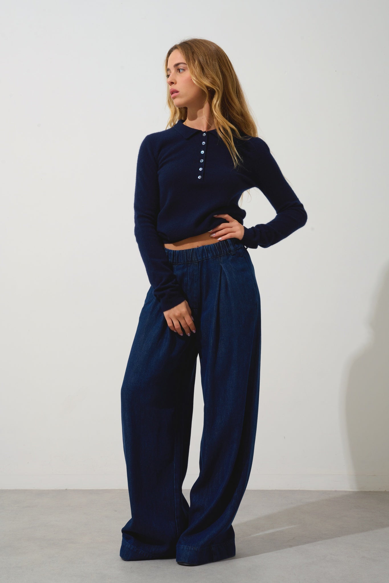 SLIEVE polo manches longues navy 100% cachemire