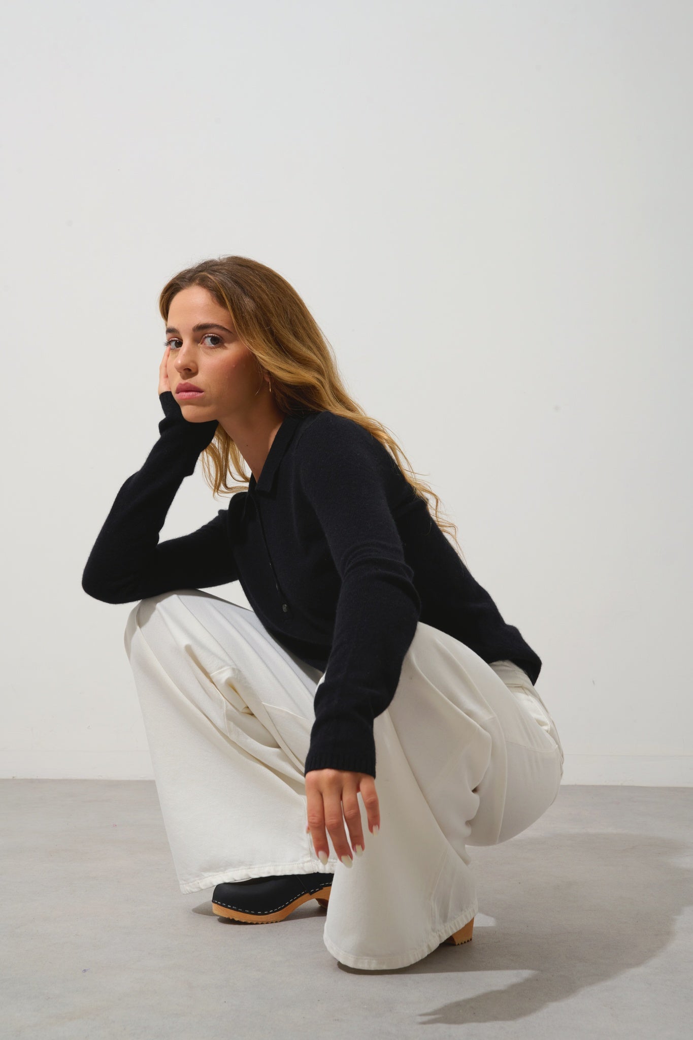 SLIEVE polo manches longues noir 100% cachemire