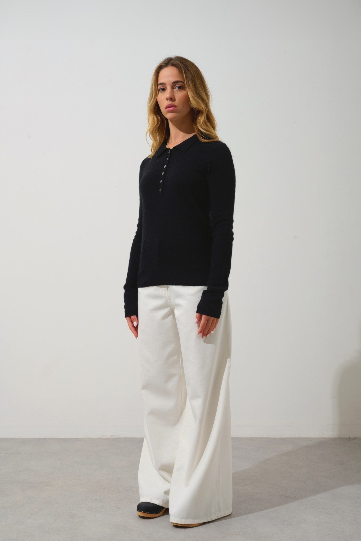 slieve polo manches longues noir 100% cachemire