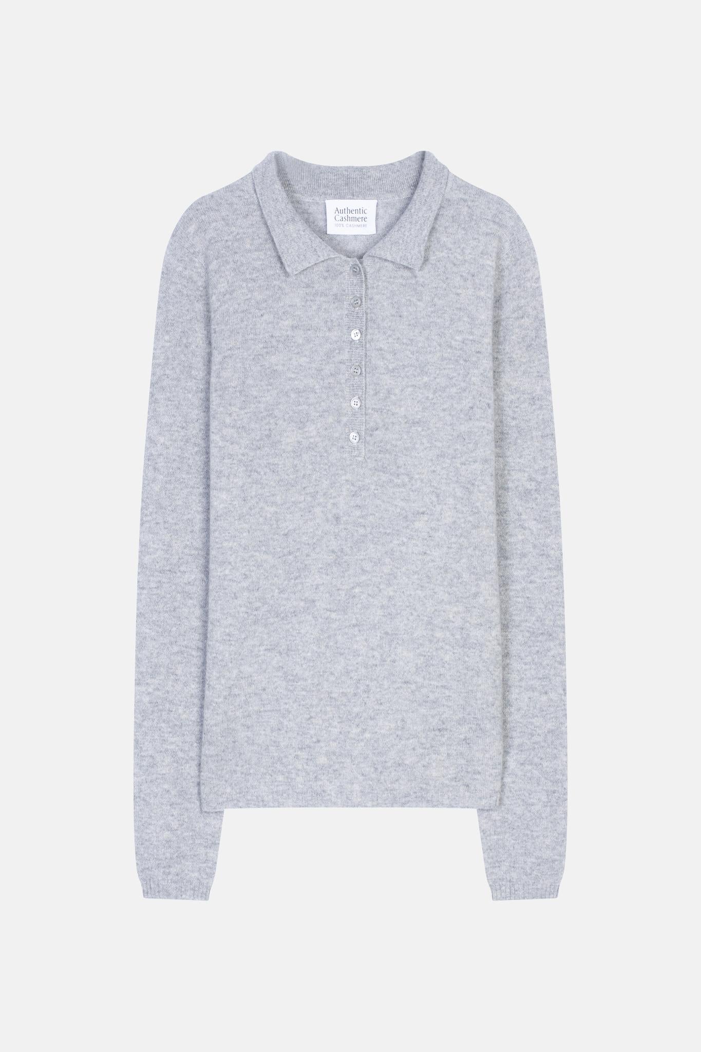 SLIEVE Langarm-Poloshirt in melierter Wolke 100 % Kaschmir