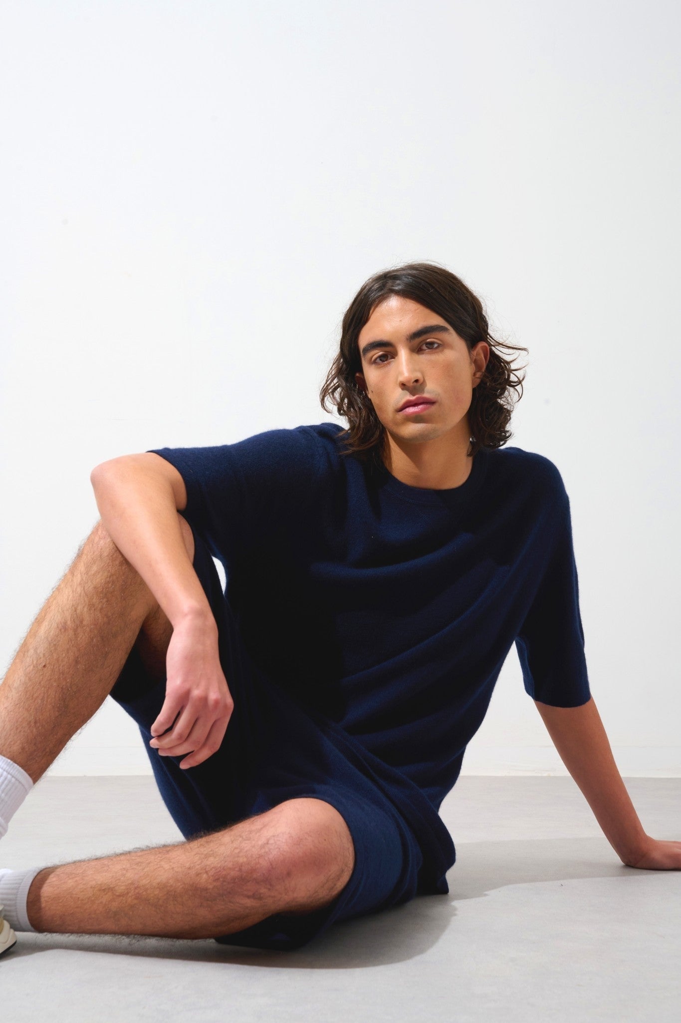 soline short navy 100% cachemire