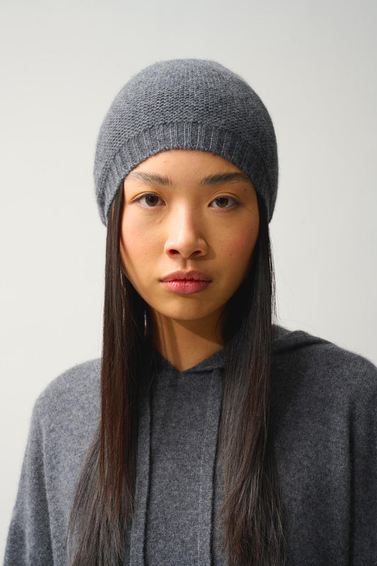STEFANA 4-thread beanie anthracite mottled 100% cashmere