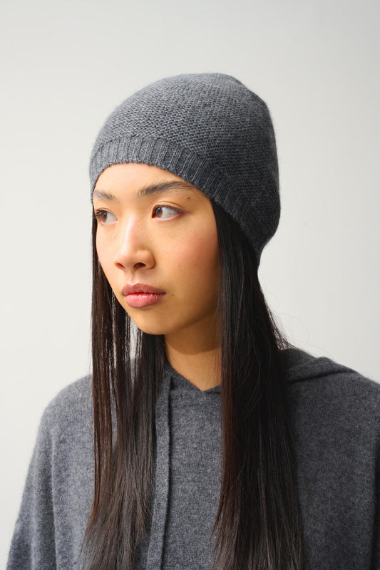 STEFANA 4-thread beanie anthracite mottled 100% cashmere