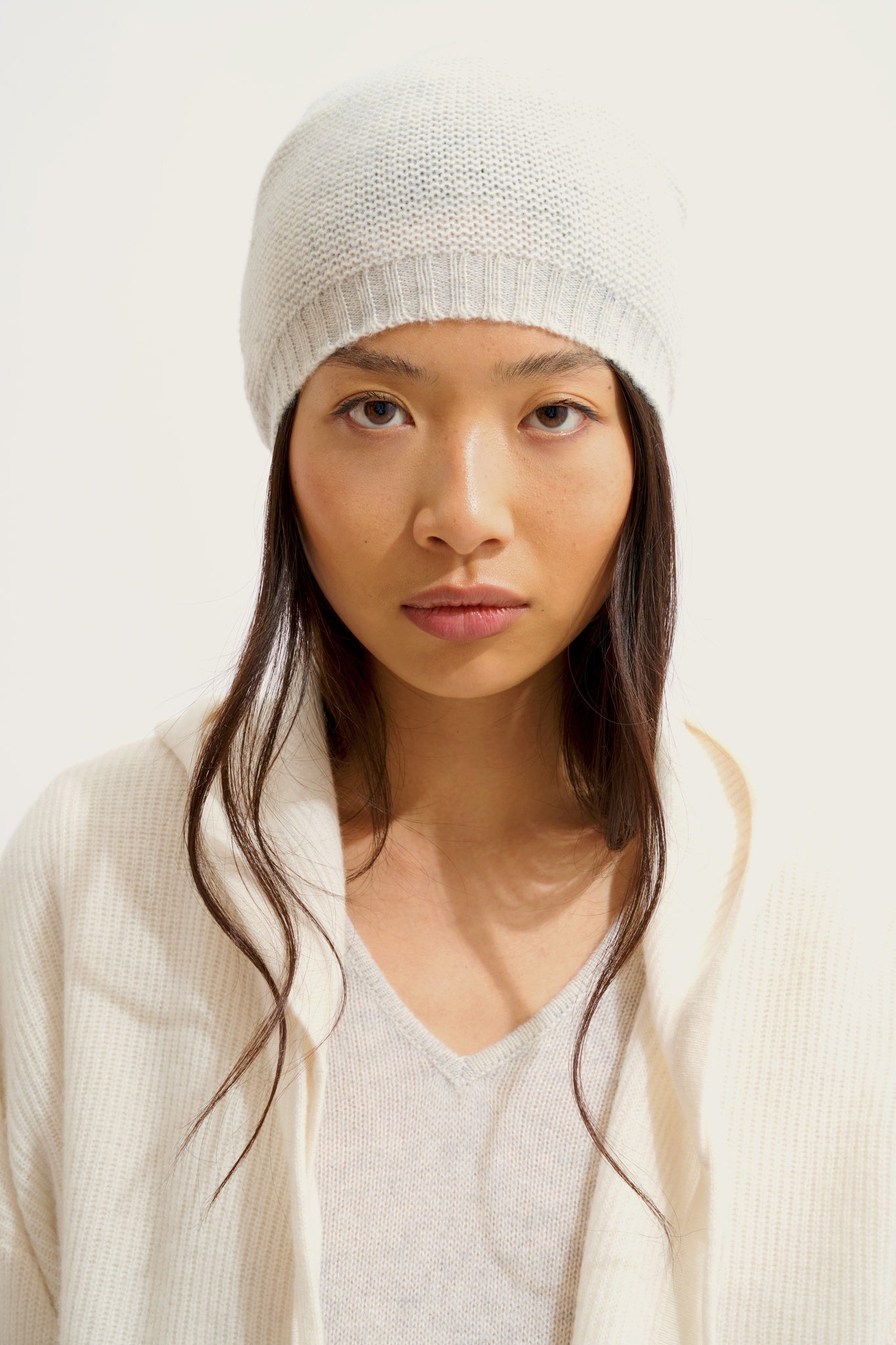 STEFANA bonnet 4 fils gris perle chiné 100% cachemire