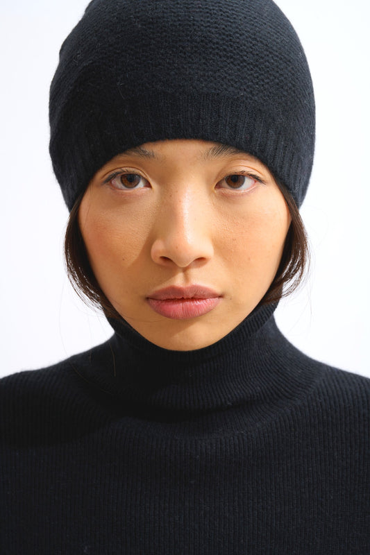 stefana bonnet 4 fils noir 100% cachemire