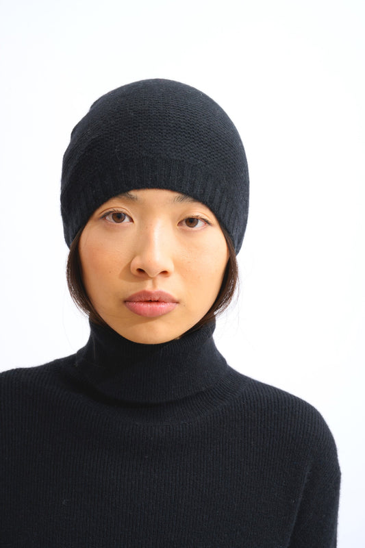 stefana bonnet 4 fils noir 100% cachemire
