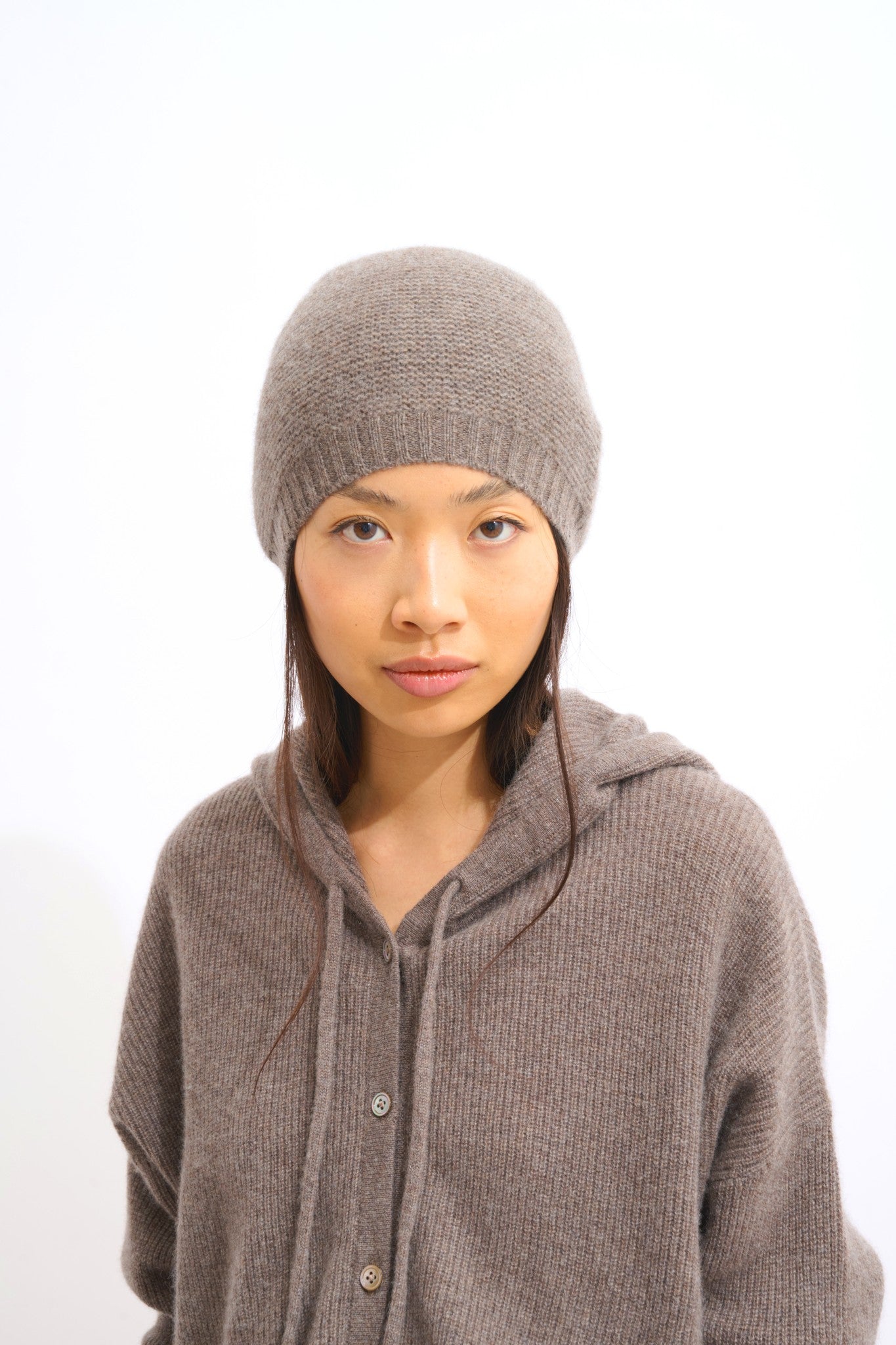 stefana bonnet 4 fils taupe chiné 100% cachemire