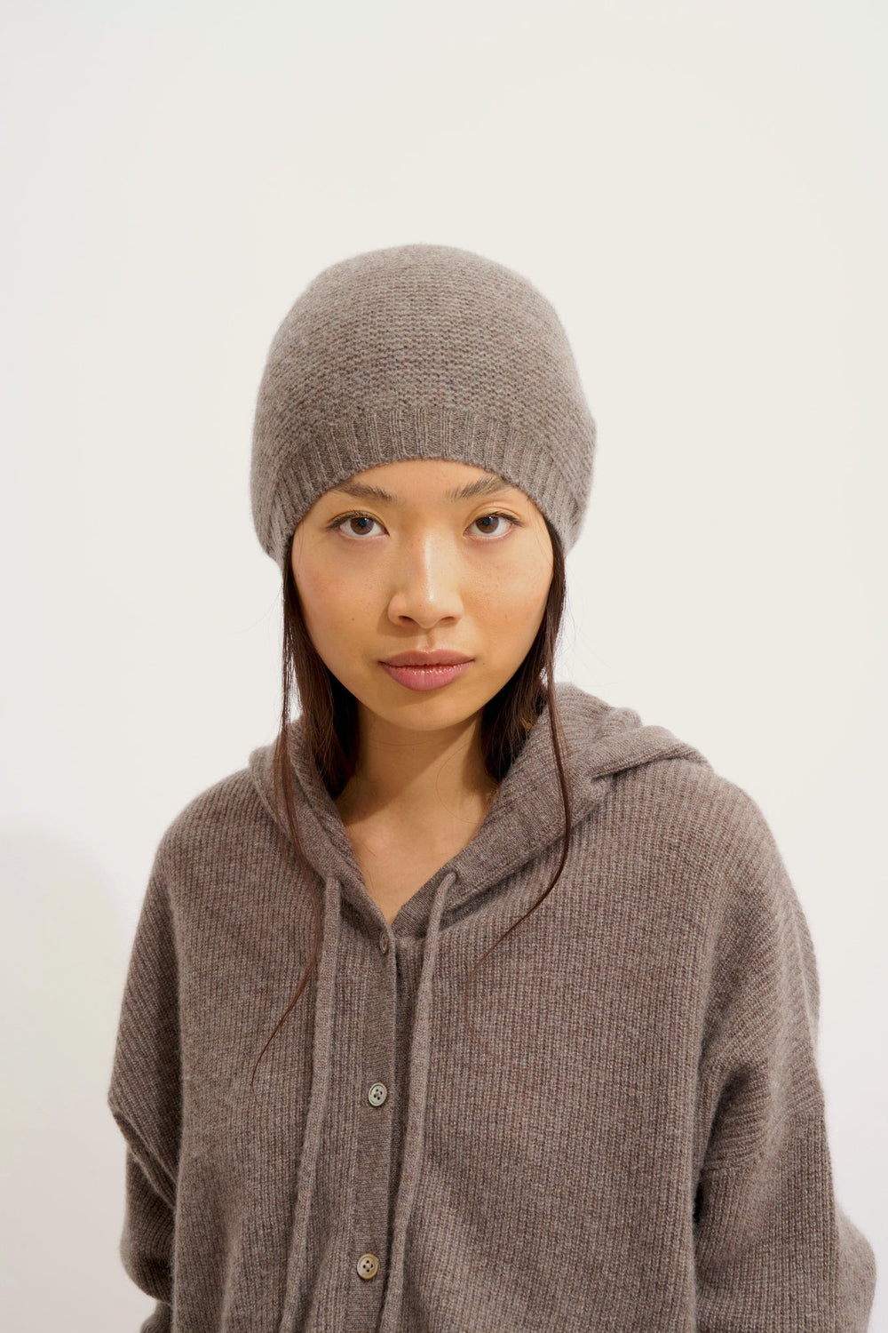 STEFANA bonnet 4 fils taupe chiné 100% cachemire