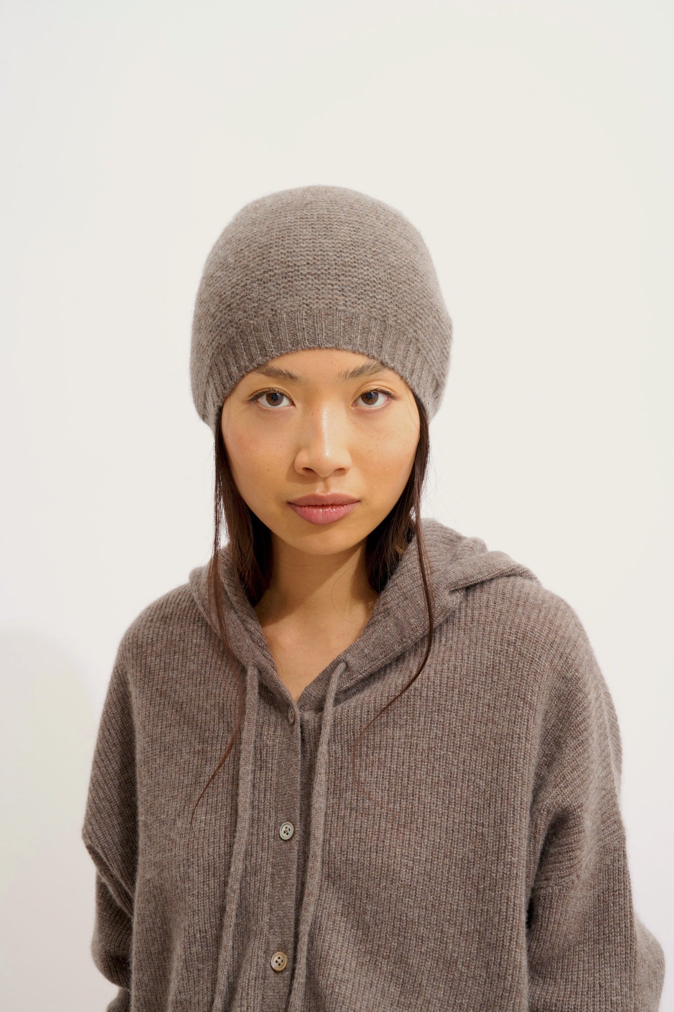 STEFANA bonnet 4 fils taupe chiné 100% cachemire