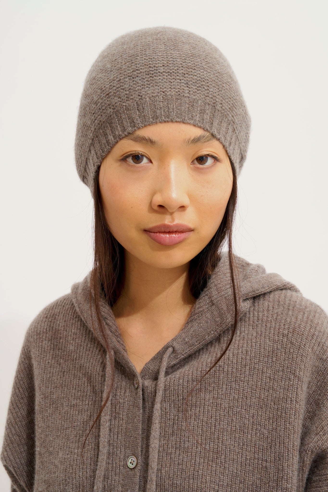 STEFANA bonnet 4 fils taupe chiné 100% cachemire