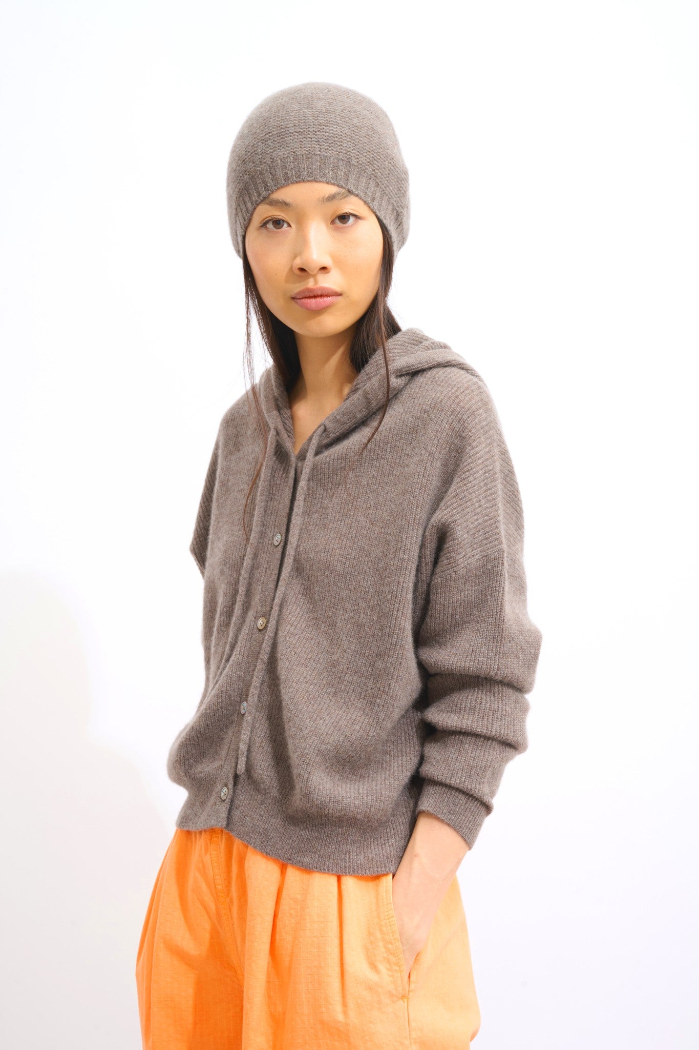 stefana bonnet 4 fils taupe chiné 100% cachemire