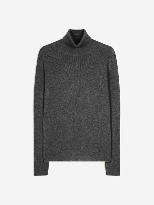 SUZIE pull col roulé anthracite chiné 100% cachemire