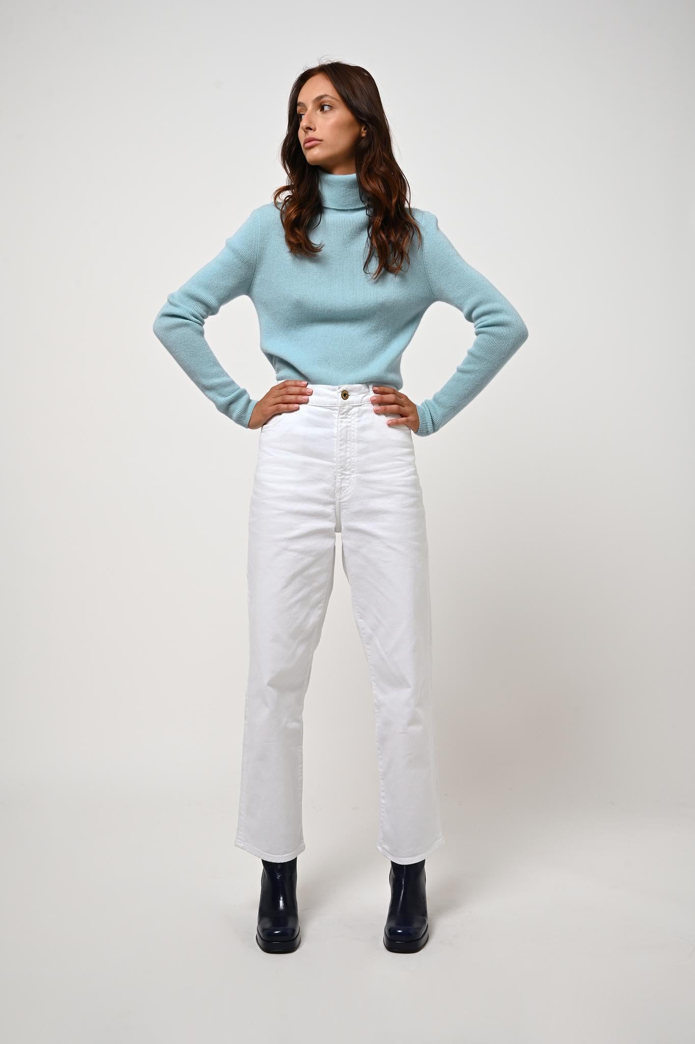 SUZIE pull col roulé aqua 100% cachemire