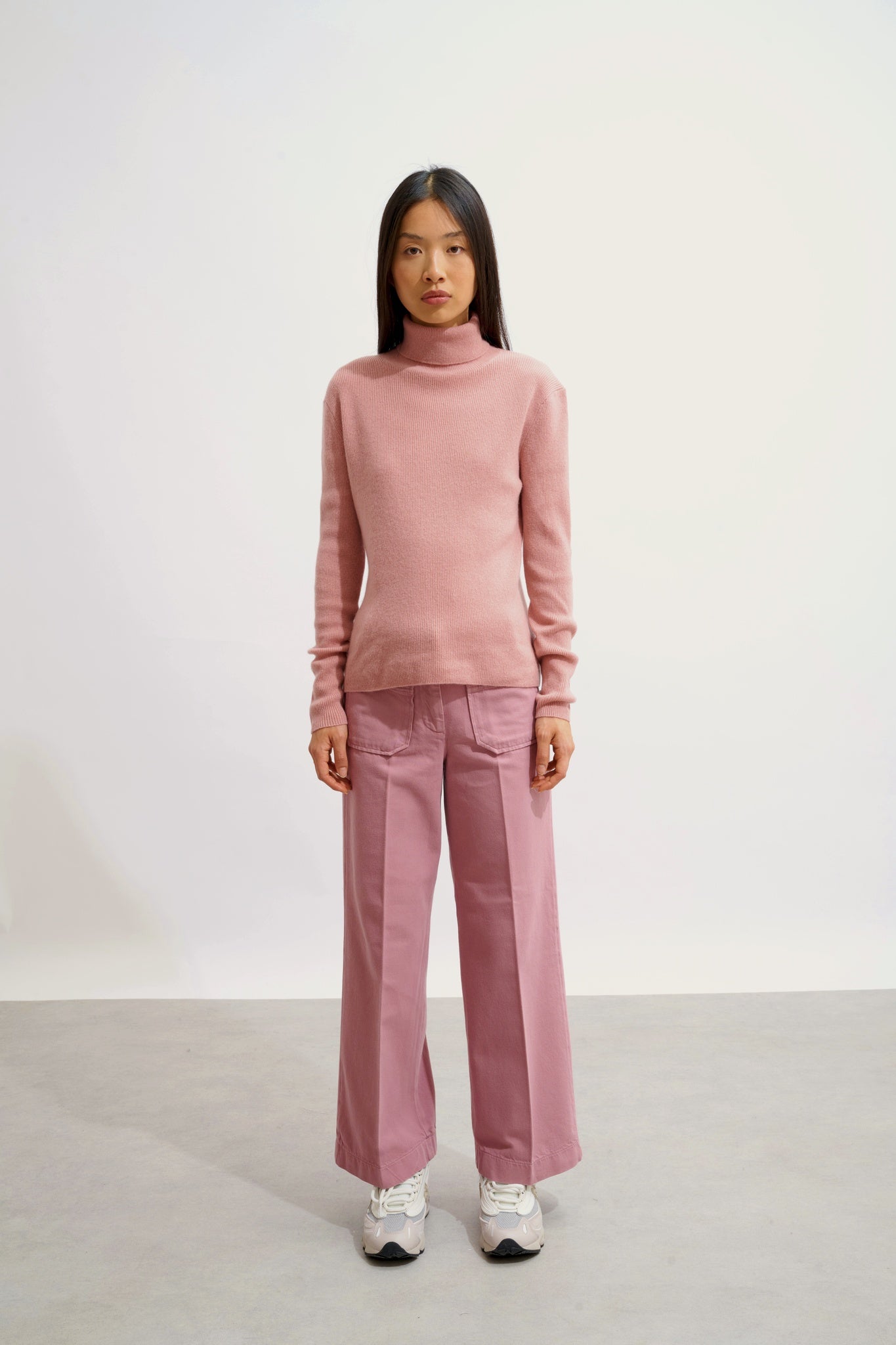 SUZIE pull col roulé bois de rose 100% cachemire