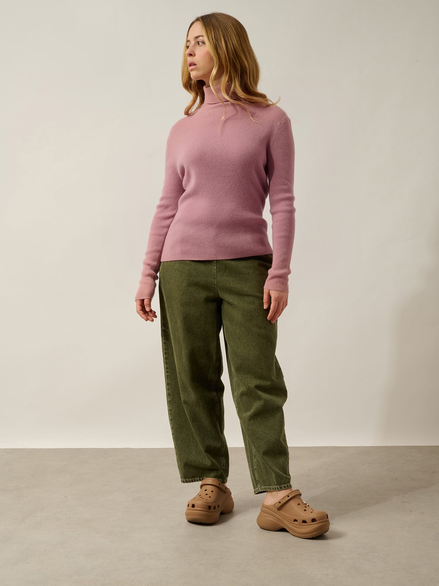 SUZIE pull col roulé bois de rose 100% cachemire