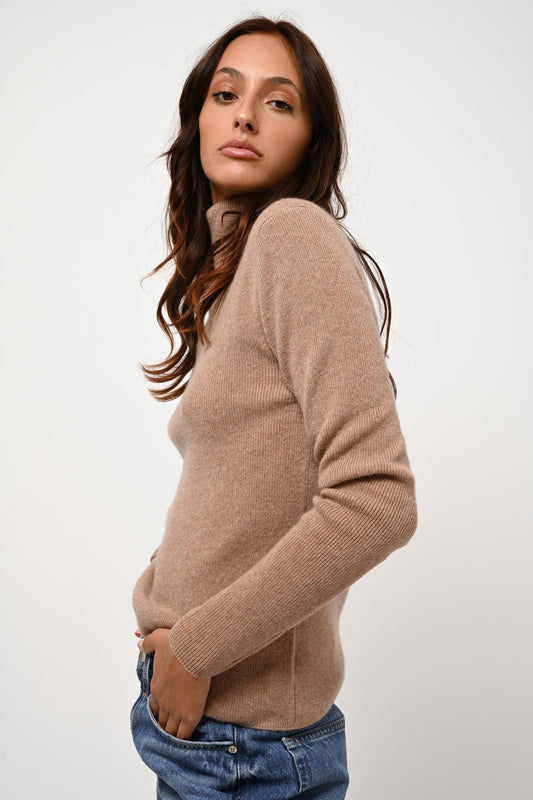 SUZIE turtleneck sweater camel mottled 100% cashmere