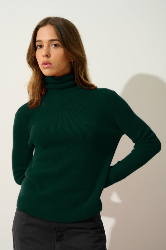 SUZIE pull col roulé cyprès 100% cachemire