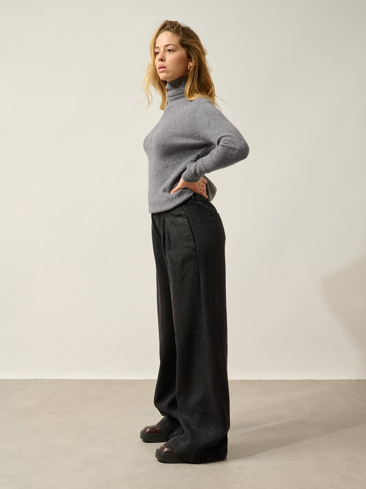 SUZIE pull col roulé flanelle chiné 100% cachemire