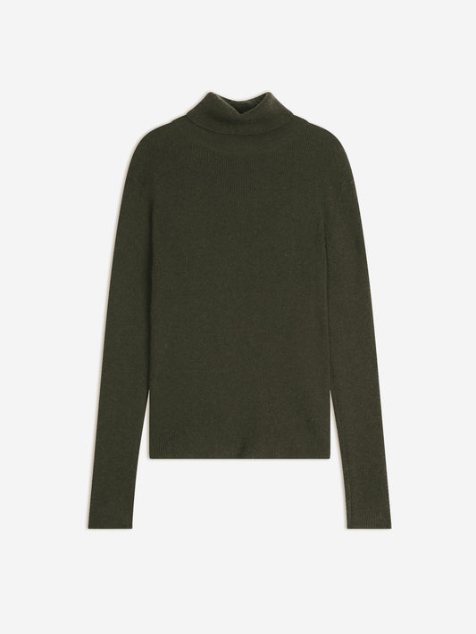 SUZIE pull col roulé kaki 100% cachemire