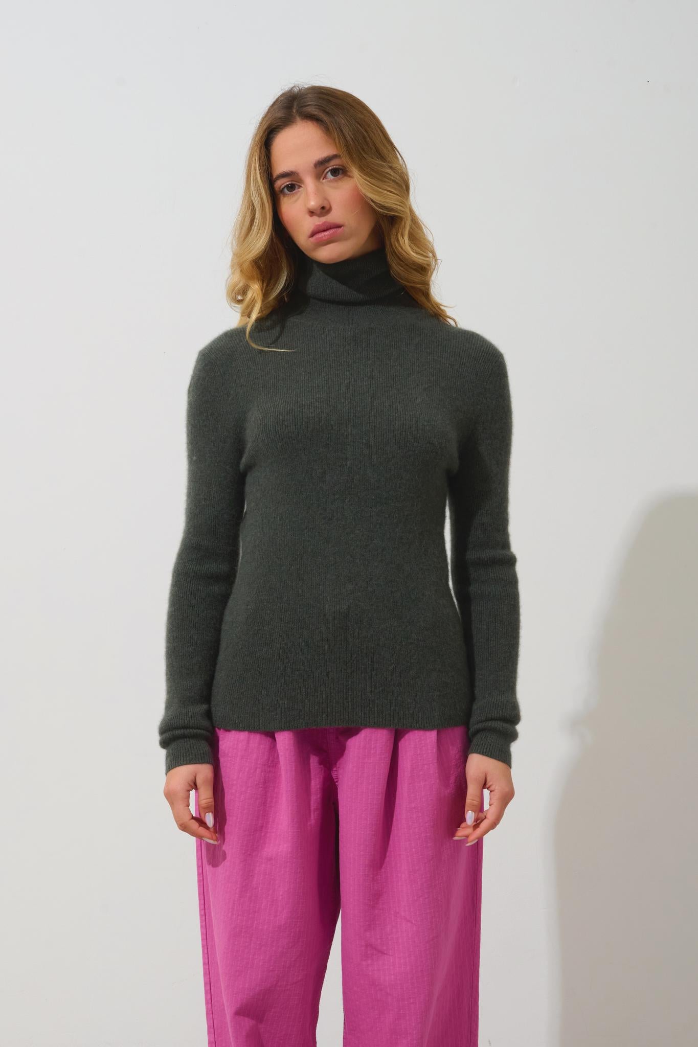 SUZIE Rollkragenpullover khaki meliert 100% Kaschmir