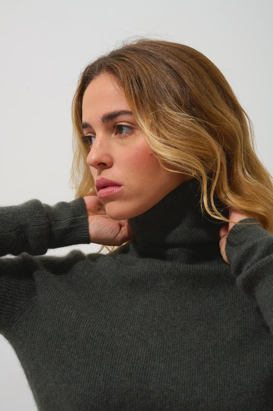 SUZIE Rollkragenpullover khaki meliert 100% Kaschmir