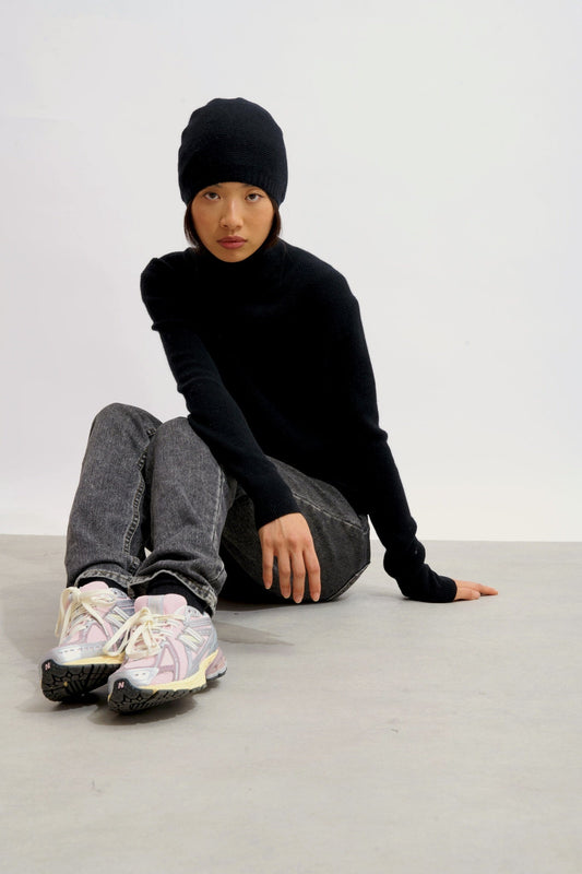SUZIE pull col roulé noir 100% cachemire
