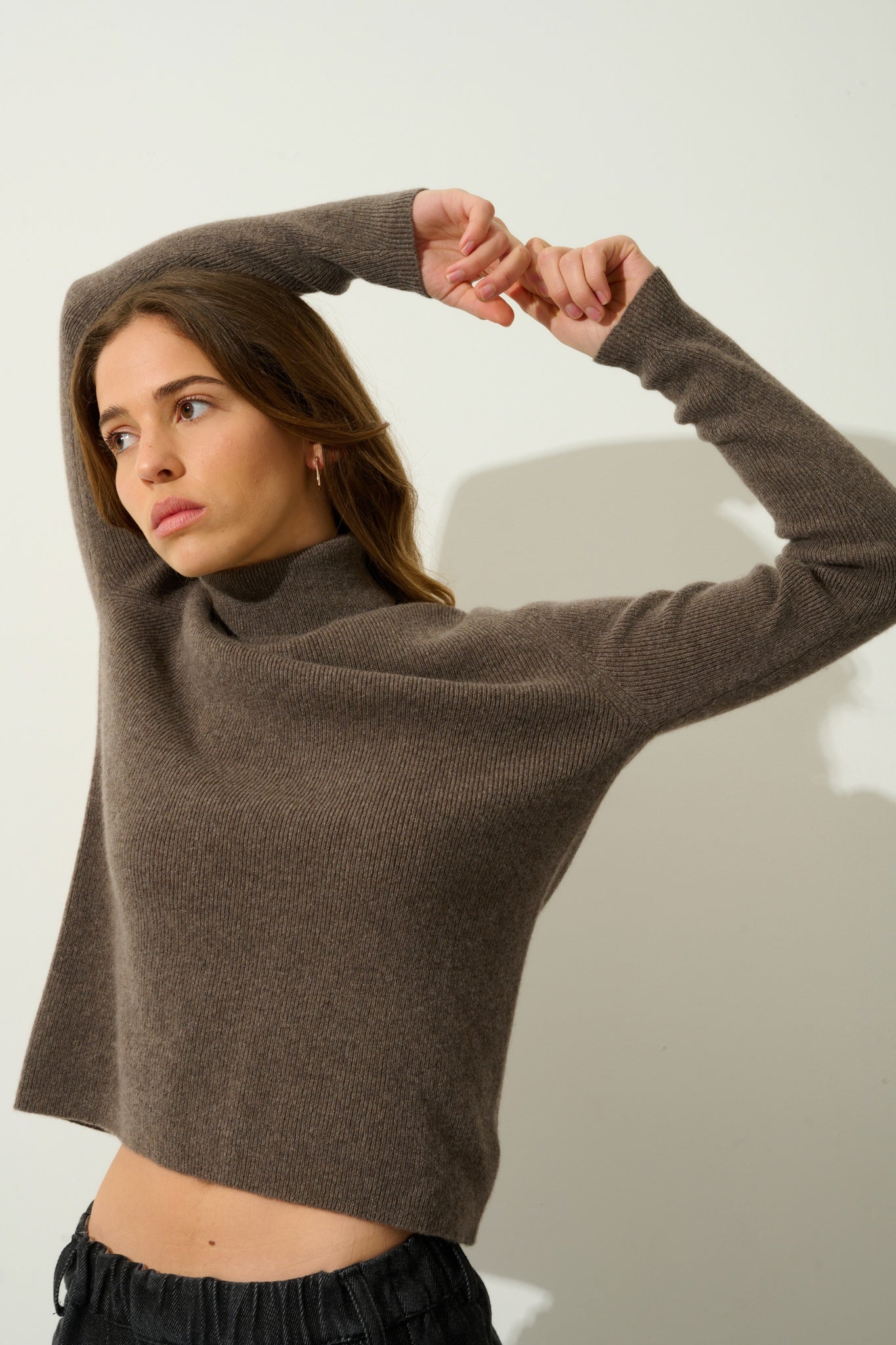 SUZIE Taupe Heather Rollkragenpullover 100% Kaschmir
